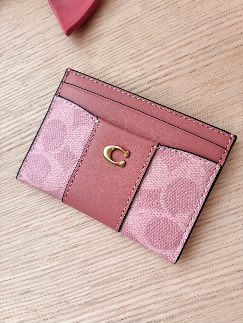 NWT💕Coach Essential Card Case In Signature Canvas Melon Pink CBY80 Leather Gift